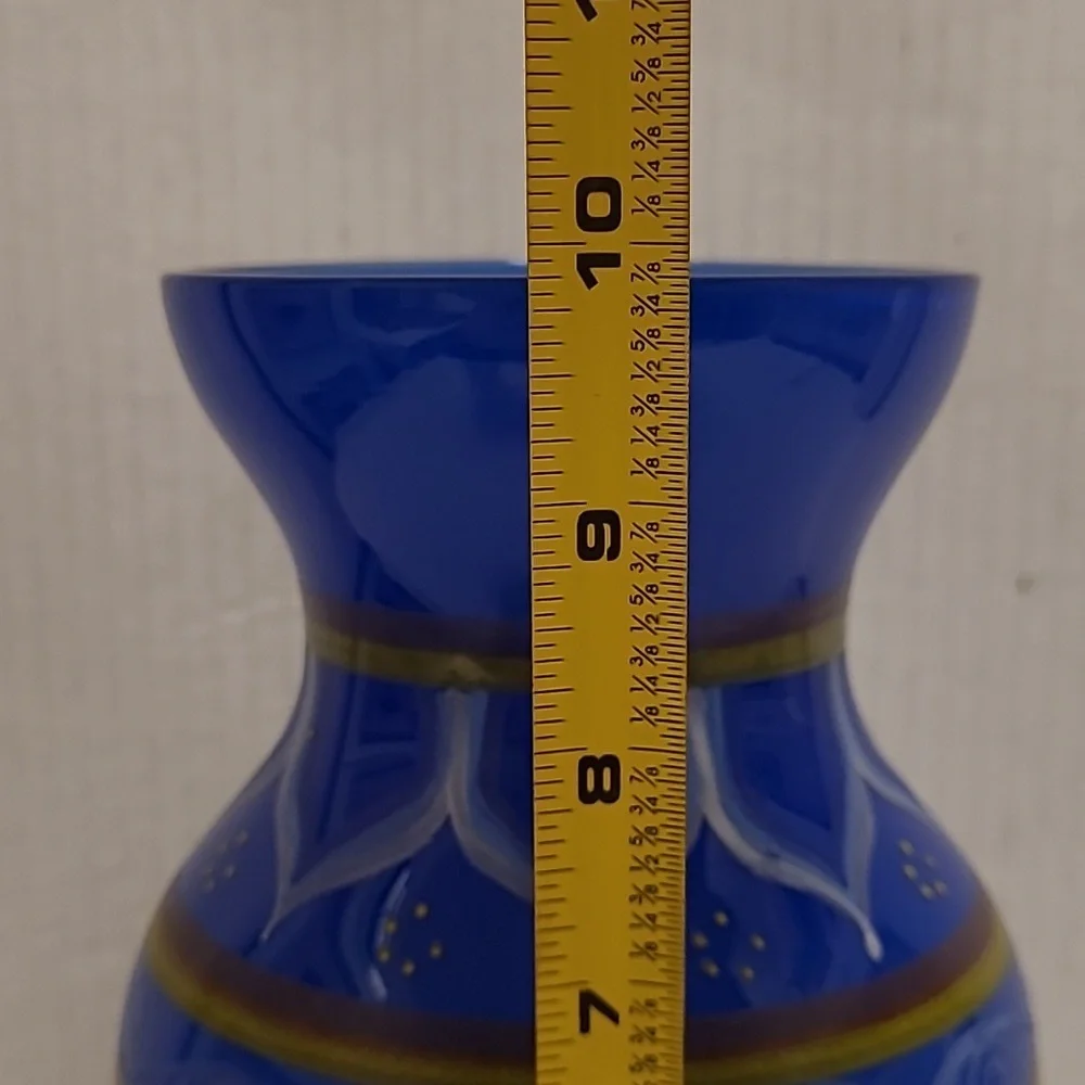 Vintage Colbalt Blue Handpainted Glass Vase